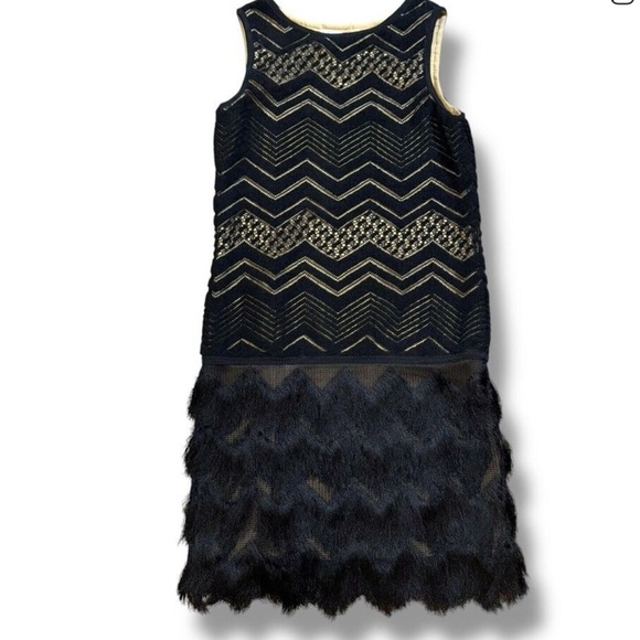 Max Studio Black Flapper Lace Fringe Shift Dress 
Retro 20's Art Deco Gatsby - Picture 2 of 9